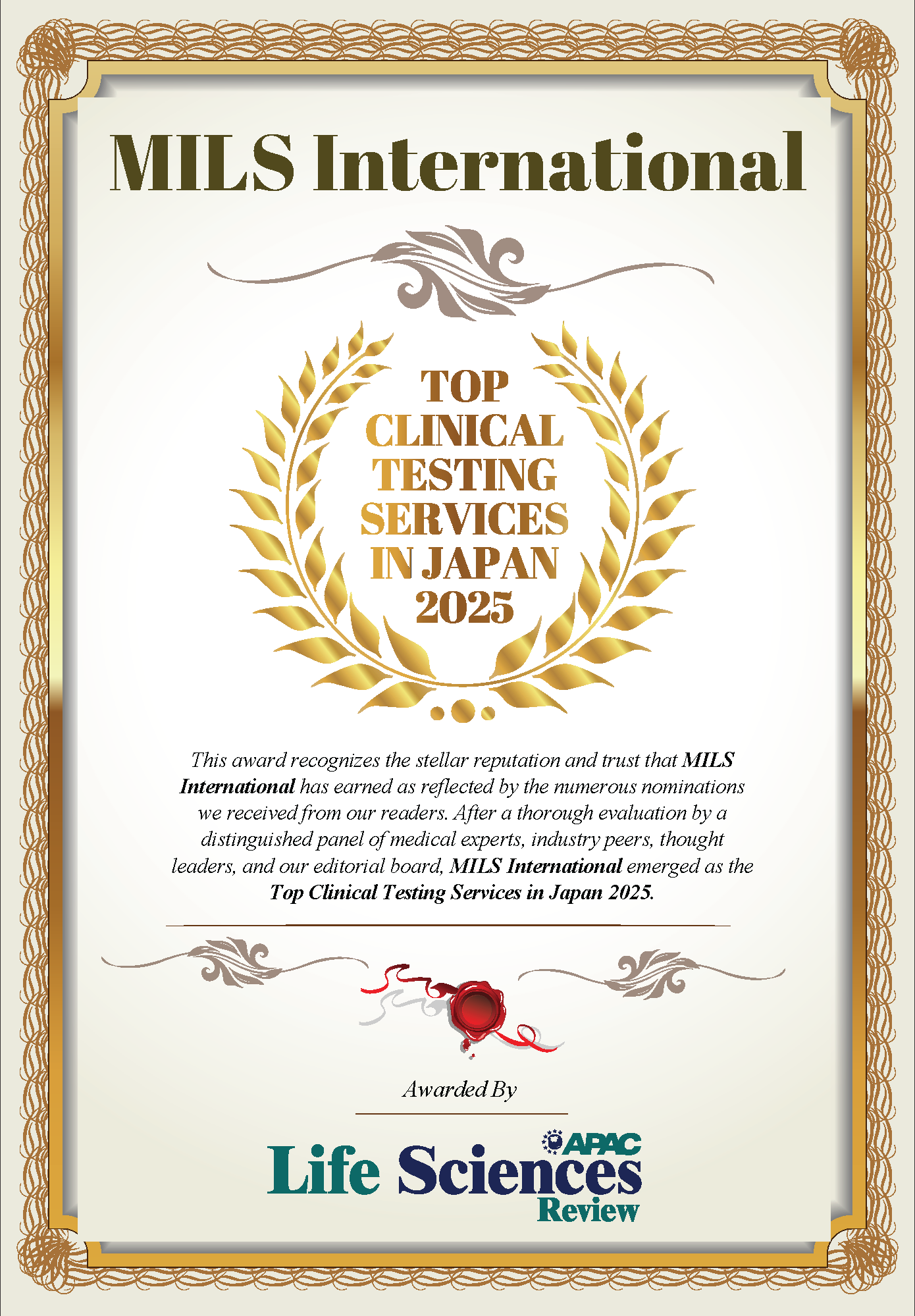 [Top Clinical Testing Services in Japan 2025]Certificate